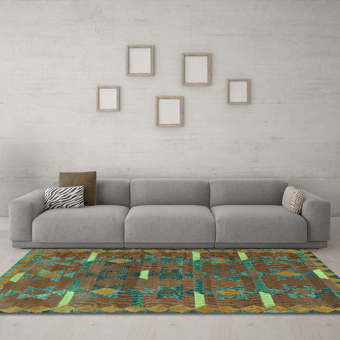 Machine Washable Southwestern Turquoise Country Area Rugs in a Living Room,, wshtr1282turq