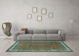 Machine Washable Persian Turquoise Traditional Area Rugs in a Living Room,, wshtr1283turq