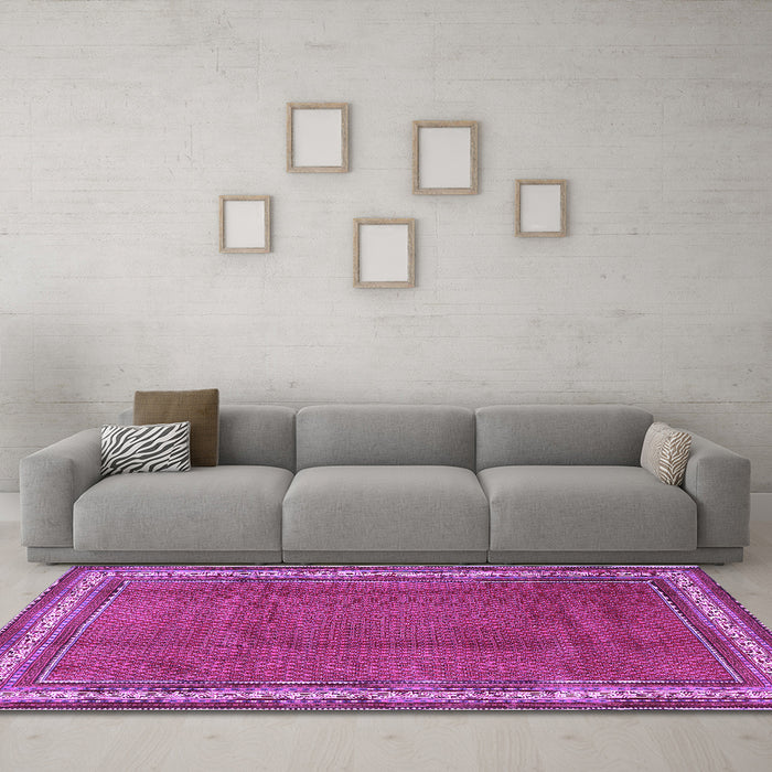 Machine Washable Persian Purple Traditional Area Rugs in a Living Room, wshtr1283pur