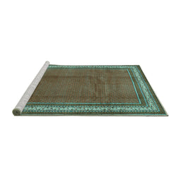 Sideview of Machine Washable Persian Turquoise Traditional Area Rugs, wshtr1283turq