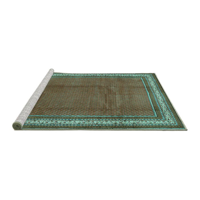 Sideview of Machine Washable Persian Turquoise Traditional Area Rugs, wshtr1283turq