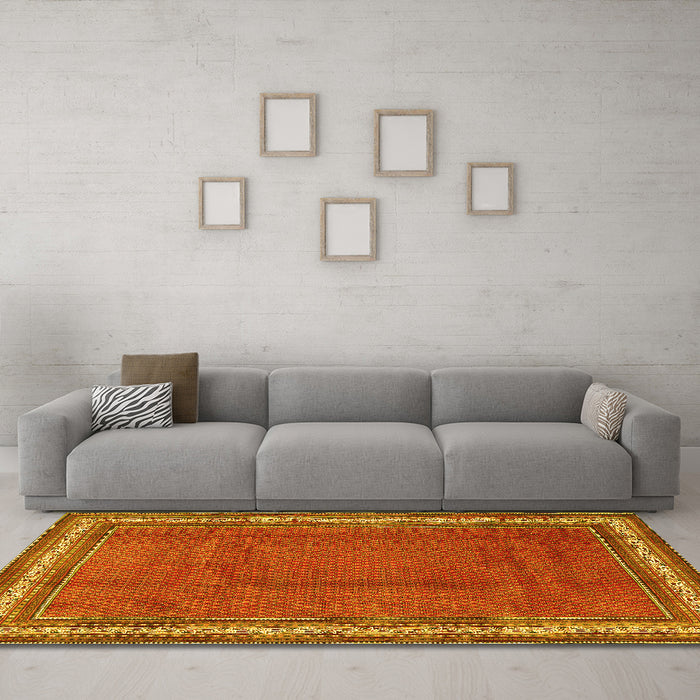 Machine Washable Persian Yellow Traditional Rug in a Living Room, wshtr1283yw