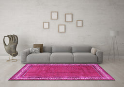 Machine Washable Persian Pink Traditional Rug in a Living Room, wshtr1283pnk