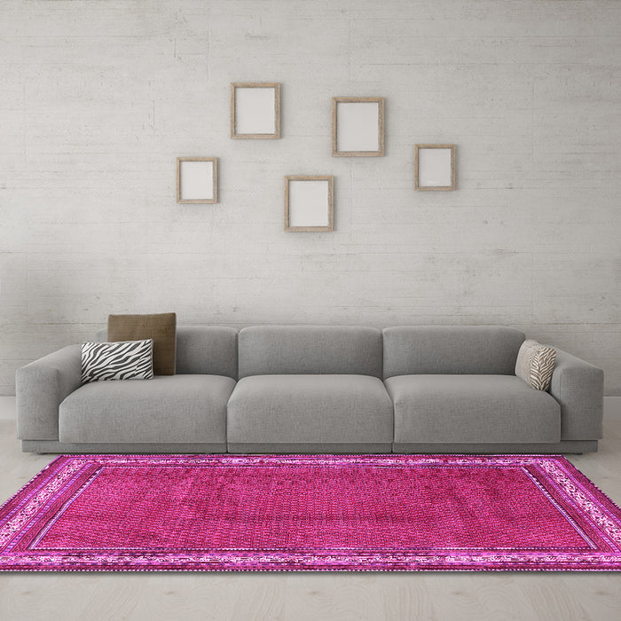 Machine Washable Persian Pink Traditional Rug in a Living Room, wshtr1283pnk