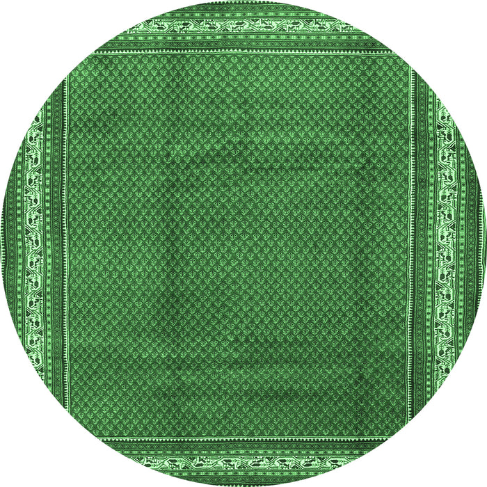 Round Machine Washable Persian Emerald Green Traditional Area Rugs, wshtr1283emgrn