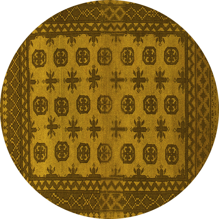Round Machine Washable Southwestern Yellow Country Rug, wshtr1284yw