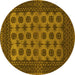 Round Machine Washable Southwestern Yellow Country Rug, wshtr1284yw