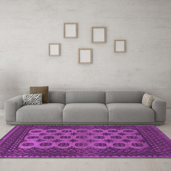 Machine Washable Southwestern Purple Country Area Rugs in a Living Room, wshtr1284pur