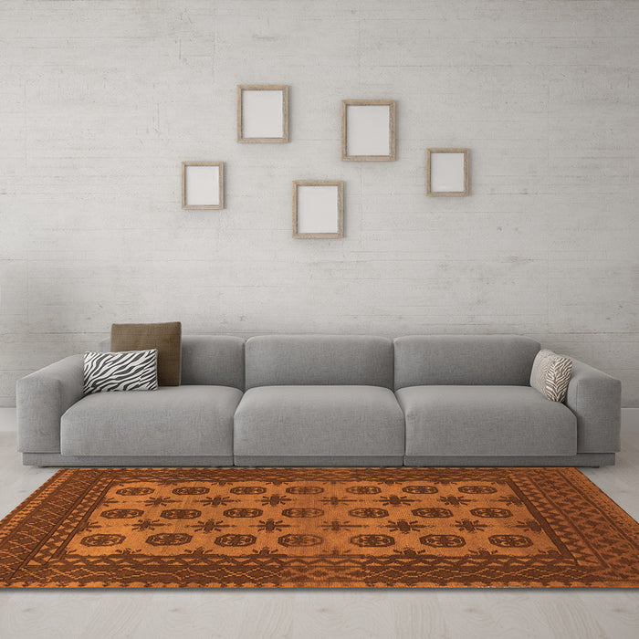 Machine Washable Southwestern Orange Country Area Rugs in a Living Room, wshtr1284org