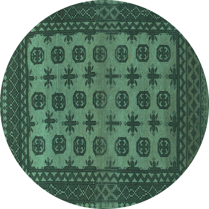 Round Southwestern Turquoise Country Rug, tr1284turq