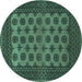 Round Southwestern Turquoise Country Rug, tr1284turq