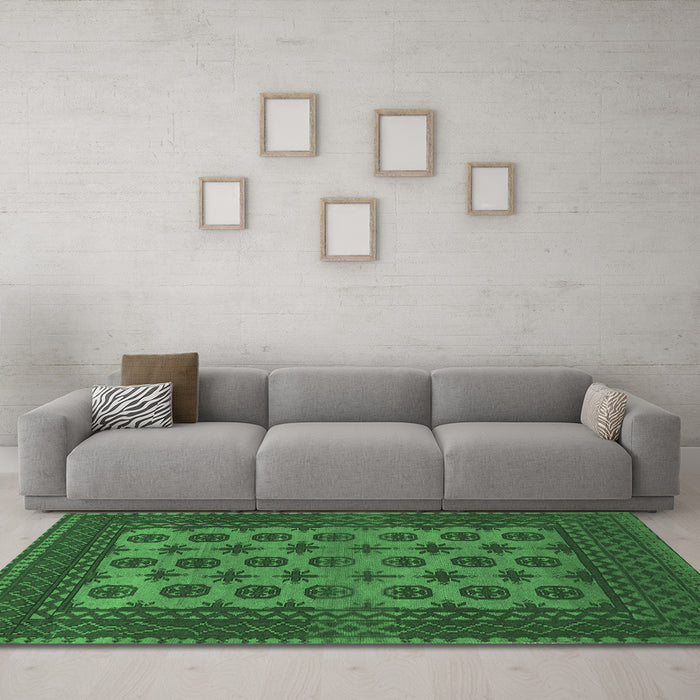 Machine Washable Southwestern Emerald Green Country Area Rugs in a Living Room,, wshtr1284emgrn