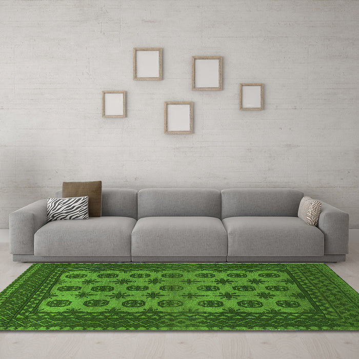 Machine Washable Southwestern Green Country Area Rugs in a Living Room,, wshtr1284grn