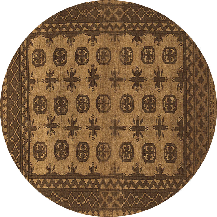 Round Machine Washable Southwestern Brown Country Rug, wshtr1284brn
