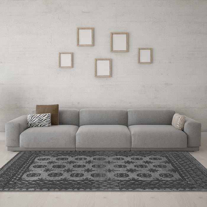 Machine Washable Southwestern Gray Country Rug in a Living Room,, wshtr1284gry