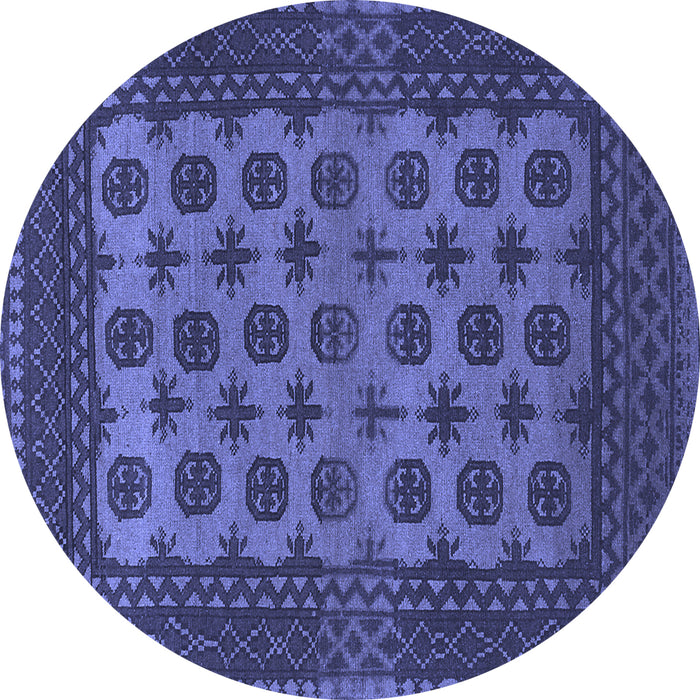 Round Machine Washable Southwestern Blue Country Rug, wshtr1284blu