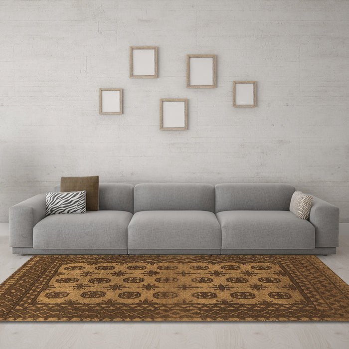 Machine Washable Southwestern Brown Country Rug in a Living Room,, wshtr1284brn