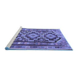 Sideview of Machine Washable Southwestern Blue Country Rug, wshtr1285blu