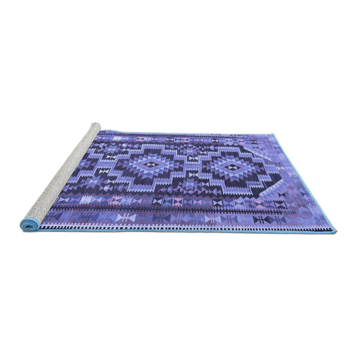 Sideview of Machine Washable Southwestern Blue Country Rug, wshtr1285blu