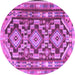 Round Machine Washable Southwestern Purple Country Area Rugs, wshtr1285pur