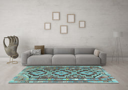Machine Washable Southwestern Light Blue Country Rug in a Living Room, wshtr1285lblu