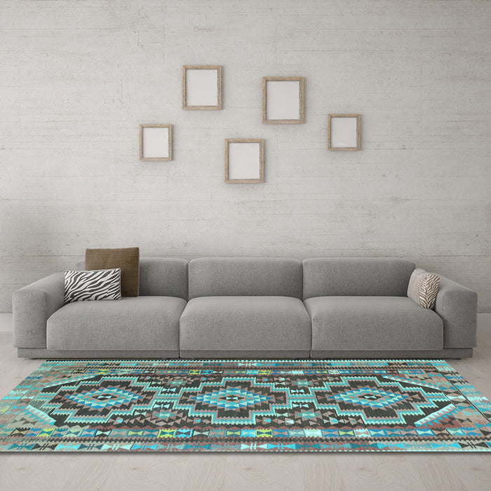 Machine Washable Southwestern Light Blue Country Rug in a Living Room, wshtr1285lblu