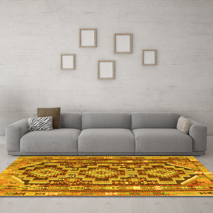 Machine Washable Southwestern Yellow Country Rug in a Living Room, wshtr1285yw