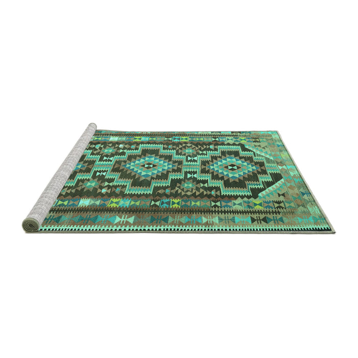 Sideview of Machine Washable Southwestern Turquoise Country Area Rugs, wshtr1285turq