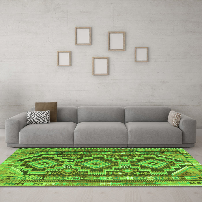 Machine Washable Southwestern Green Country Area Rugs in a Living Room,, wshtr1285grn