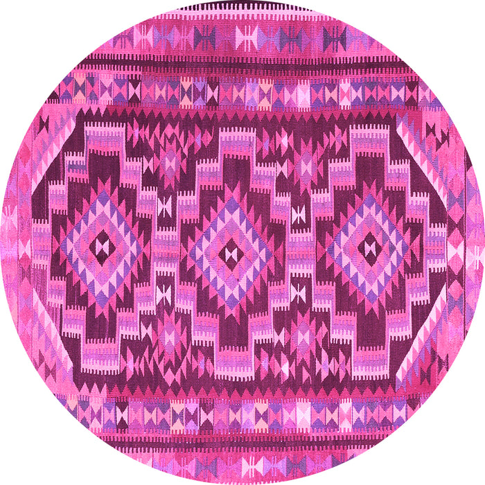 Round Machine Washable Southwestern Pink Country Rug, wshtr1285pnk