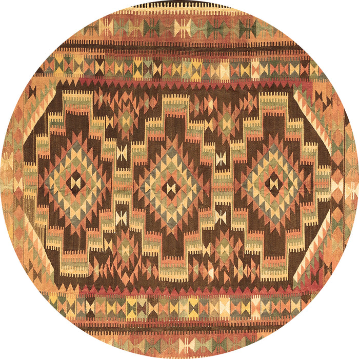 Round Machine Washable Southwestern Brown Country Rug, wshtr1285brn