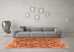 Machine Washable Southwestern Orange Country Area Rugs in a Living Room, wshtr1285org