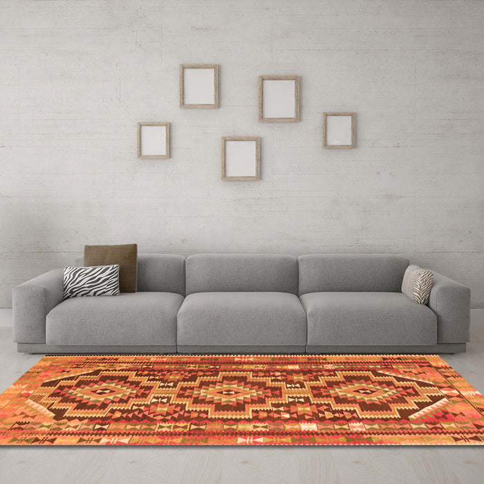 Machine Washable Southwestern Orange Country Area Rugs in a Living Room, wshtr1285org