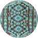 Round Machine Washable Southwestern Light Blue Country Rug, wshtr1285lblu