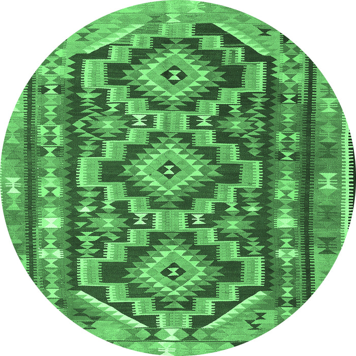 Round Machine Washable Southwestern Emerald Green Country Area Rugs, wshtr1285emgrn