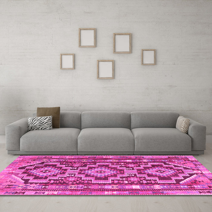 Machine Washable Southwestern Pink Country Rug in a Living Room, wshtr1285pnk