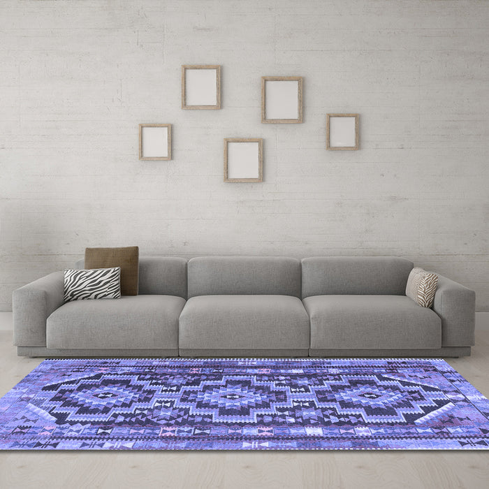 Machine Washable Southwestern Blue Country Rug in a Living Room, wshtr1285blu