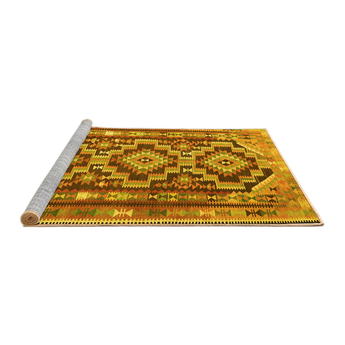 Sideview of Machine Washable Southwestern Yellow Country Rug, wshtr1285yw