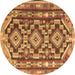 Round Southwestern Brown Country Rug, tr1285brn