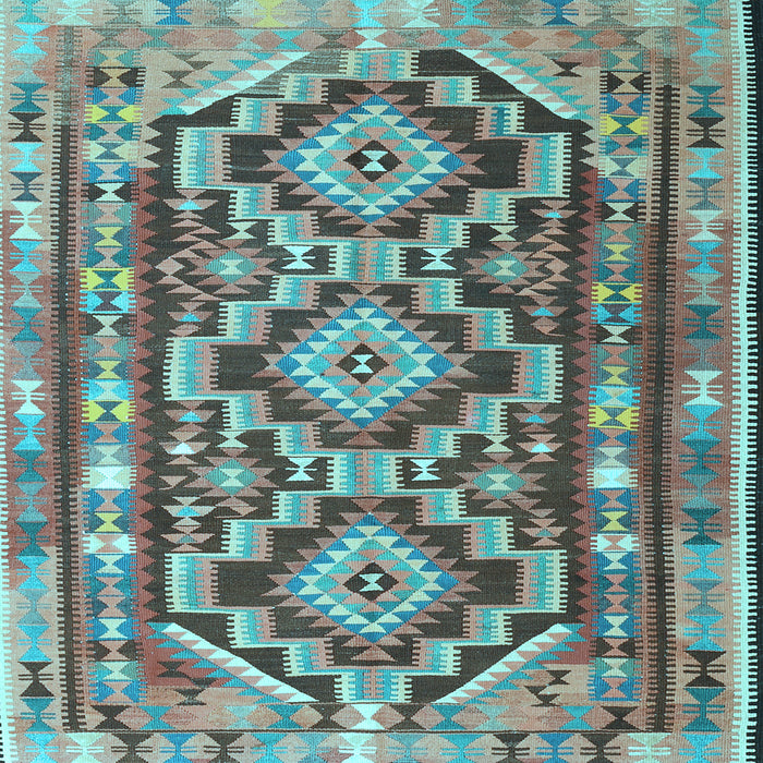 Square Machine Washable Southwestern Light Blue Country Rug, wshtr1285lblu