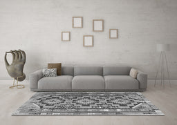 Machine Washable Southwestern Gray Country Rug in a Living Room,, wshtr1285gry