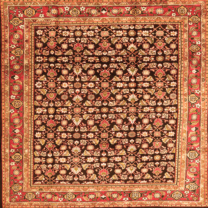 Round Machine Washable Persian Orange Traditional Area Rugs, wshtr1286org
