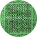Round Machine Washable Persian Emerald Green Traditional Area Rugs, wshtr1286emgrn