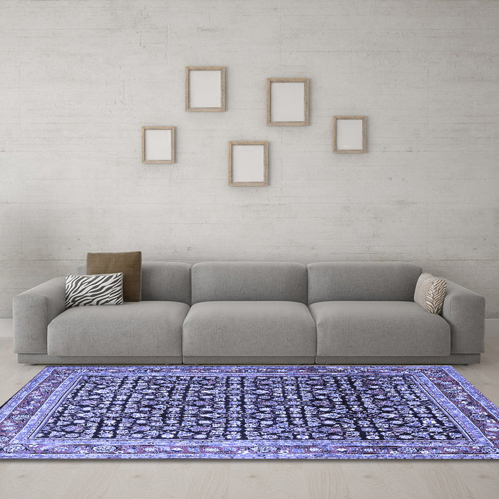 Machine Washable Persian Blue Traditional Rug in a Living Room, wshtr1286blu