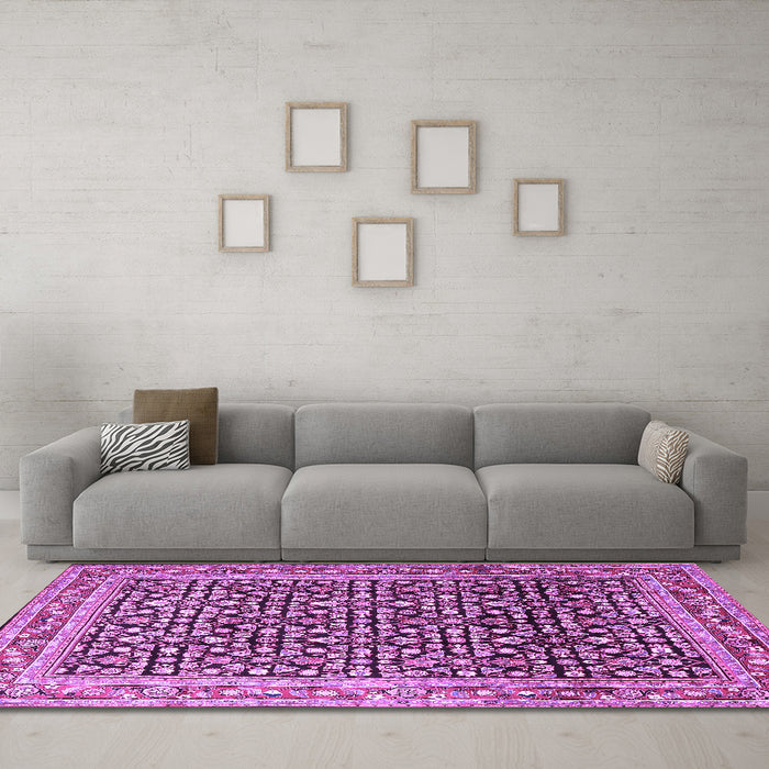Machine Washable Persian Purple Traditional Area Rugs in a Living Room, wshtr1286pur