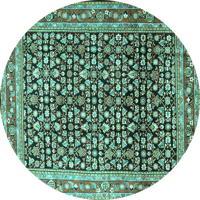 Round Machine Washable Persian Turquoise Traditional Area Rugs, wshtr1286turq