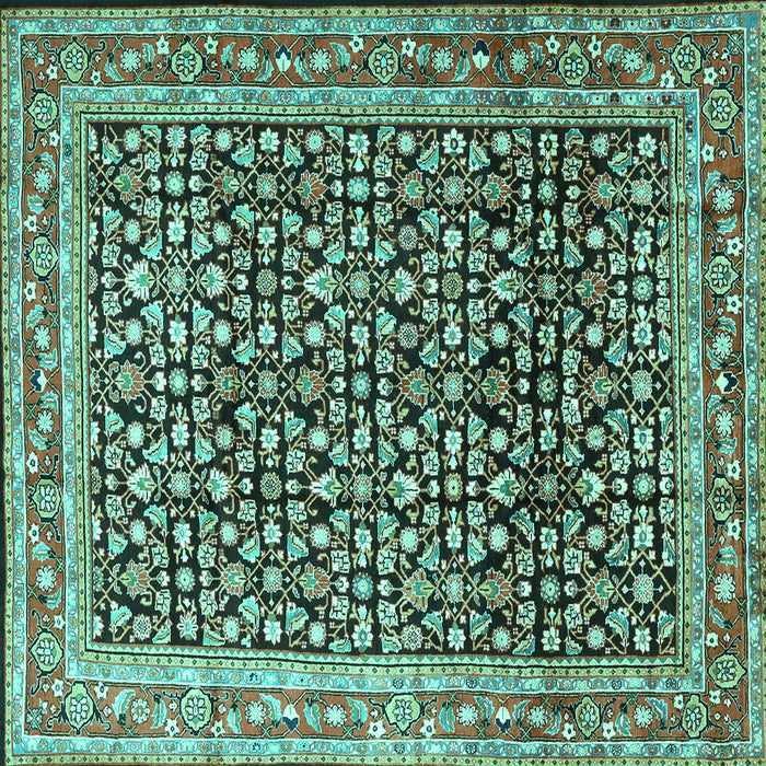 Square Machine Washable Persian Turquoise Traditional Area Rugs, wshtr1286turq