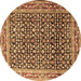 Round Persian Brown Traditional Rug, tr1286brn