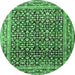 Round Persian Emerald Green Traditional Rug, tr1286emgrn