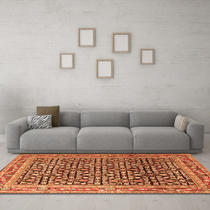 Machine Washable Persian Orange Traditional Area Rugs in a Living Room, wshtr1286org
